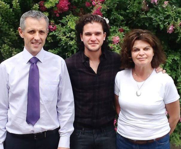 David Richard Harington with his son, Kit Harington, and wife, Deborah Jane.
